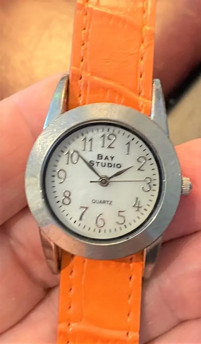 Bay Studio Lady's Silver Tone 30mm Watch with Peach Colored Band